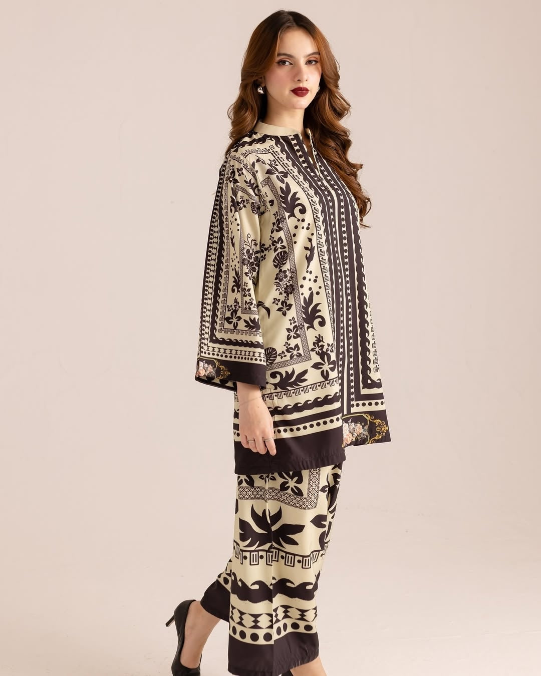 Crepe-Stitched Wrinkle Free & Flowy 2 piece printed Co-Ord Outfit | WDR-113