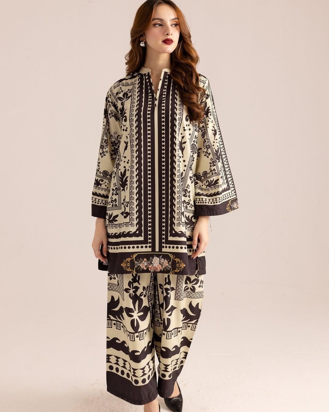 Crepe- Wrinkle Free & Flowy Unstitched 2 piece printed Co-Ord Outfit | WDR-113