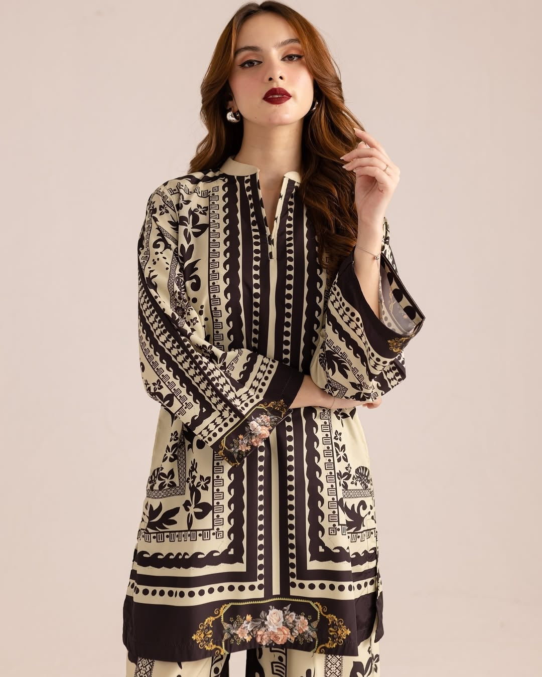 Crepe- Wrinkle Free & Flowy Unstitched 2 piece printed Co-Ord Outfit | WDR-113